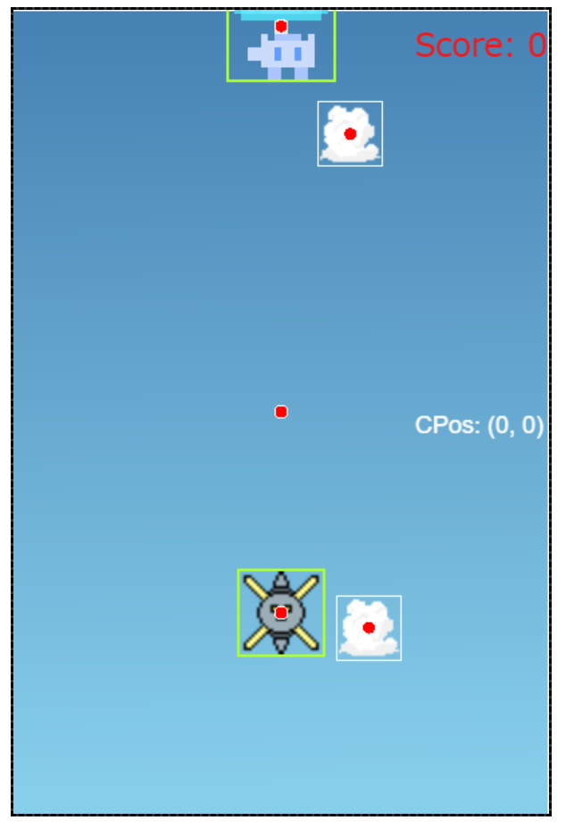 ゲーム画面でのRectangleとGraphicsのrectの比較画像